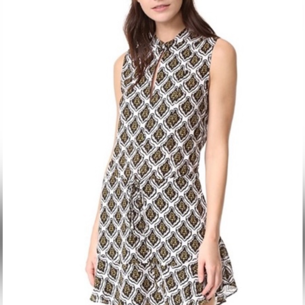 ALC Calder Damask Print Silk Sleeveless Dress